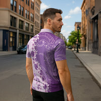 Heiva i Tahiti Zipper Polo Shirt Tahitian Tiare Maori Cowrie Lei Purple