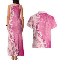 Heiva i Tahiti Couples Matching Tank Maxi Dress and Hawaiian Shirt Tahitian Tiare Maori Cowrie Lei Pink LT14 - Polynesian Pride