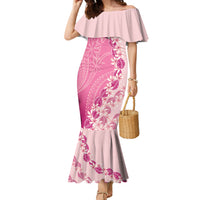Heiva i Tahiti Family Matching Mermaid Dress and Hawaiian Shirt Tahitian Tiare Maori Cowrie Lei Pink LT14 Mom's Dress Pink - Polynesian Pride