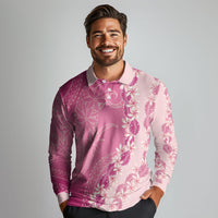 Heiva i Tahiti Long Sleeve Polo Shirt Tahitian Tiare Maori Cowrie Lei Pink LT14 - Polynesian Pride