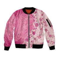 Heiva i Tahiti Sleeve Zip Bomber Jacket Tahitian Tiare Maori Cowrie Lei Pink