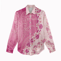 Heiva i Tahiti Women Casual Shirt Tahitian Tiare Maori Cowrie Lei Pink LT14 - Polynesian Pride