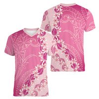 Heiva i Tahiti Women V-Neck T-Shirt Tahitian Tiare Maori Cowrie Lei Pink LT14 - Polynesian Pride