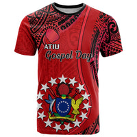 Custom 20 July Atiu Island Gospel Day T Shirt Cook Islands Tribal Pattern LT14 Red - Polynesian Pride