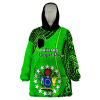 Personalised 21 July Mitiaro Island Gospel Day Wearable Blanket Hoodie Cook Islands Tribal Pattern LT14 One Size Green - Polynesian Pride