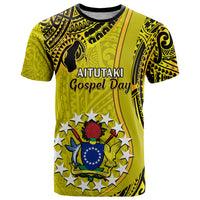 Custom 27 October Aitutaki Island Gospel Day T Shirt Cook Islands Tribal Pattern LT14 Gold - Polynesian Pride