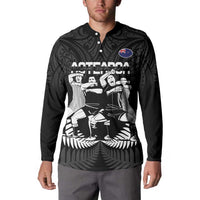 New Zealand Silver Fern Rugby Button Sweatshirt Haka Dance With Aotearoa Maori Pattern