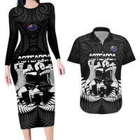 New Zealand Silver Fern Rugby Couples Matching Long Sleeve Bodycon Dress and Hawaiian Shirt Haka Dance With Aotearoa Maori Pattern