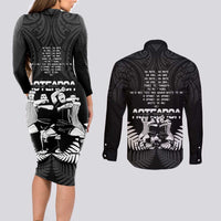 New Zealand Silver Fern Rugby Couples Matching Long Sleeve Bodycon Dress and Long Sleeve Button Shirt Haka Dance With Aotearoa Maori Pattern