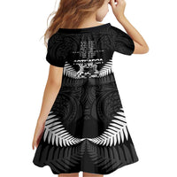 New Zealand Silver Fern Rugby Family Matching Short Sleeve Bodycon Dress and Hawaiian Shirt Haka Dance With Aotearoa Maori Pattern