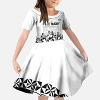 Fiji Tapa Rugby Family Matching Long Sleeve Bodycon Dress and Hawaiian Shirt Cibi Dance With Fijian Pattern LT14 Daughter's Dress White - Polynesian Pride