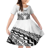 Fiji Tapa Rugby Family Matching Short Sleeve Bodycon Dress and Hawaiian Shirt Cibi Dance With Fijian Pattern LT14 Daughter's Dress White - Polynesian Pride
