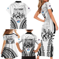 New Zealand And Fiji Tapa Rugby Family Matching Short Sleeve Bodycon Dress and Hawaiian Shirt Haka Dance Mix Cibi Dance Together