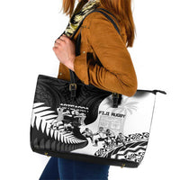 New Zealand And Fiji Tapa Rugby Leather Tote Bag Haka Dance Mix Cibi Dance Together