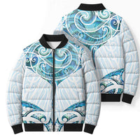 New Zealand Manta Ray Tattoo Bomber Puffer Jacket Aotearoa Maori Haehae Paua Shell - Polynesian Pride
