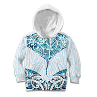 New Zealand Manta Ray Tattoo Kid Hoodie Aotearoa Maori Haehae Paua Shell - Polynesian Pride