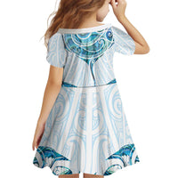 New Zealand Manta Ray Tattoo Kid Short Sleeve Dress Aotearoa Maori Haehae Paua Shell - Polynesian Pride