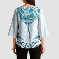 New Zealand Manta Ray Tattoo Kimono Sleeve Blouse Aotearoa Maori Haehae Paua Shell - Polynesian Pride