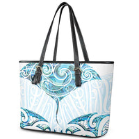 New Zealand Manta Ray Tattoo Leather Tote Bag Aotearoa Maori Haehae Paua Shell - Polynesian Pride