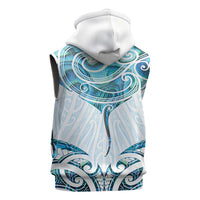 New Zealand Manta Ray Tattoo Sleeveless Hoodie Aotearoa Maori Haehae Paua Shell - Polynesian Pride