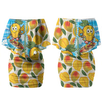 Aloha Hawaii Summer Couples Matching Off Shoulder Short Dress and Hawaiian Shirt Hawaiian Lei Surfing Mango Palaka Motifs