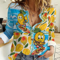 Aloha Hawaii Summer Women Casual Shirt Hawaiian Lei Surfing Mango Palaka Motifs