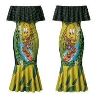 Hawaii Surfing Mango Couples Matching Mermaid Dress and Hawaiian Shirt Manako Polynesian Fish Hook