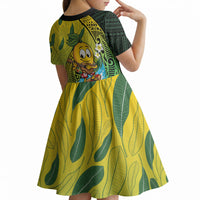 Hawaii Surfing Mango Kid Short Sleeve Dress Manako Polynesian Fish Hook