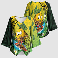 Hawaii Surfing Mango Kimono Sleeve Blouse Manako Polynesian Fish Hook