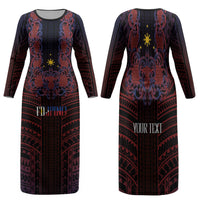 Filipino Barong Tagalog Inspired Personalised Family Matching Long Sleeve Bodycon Dress and Hawaiian Shirt Mabuhay Philippines Festival Polynesian Pattern LT14 Mom's Dress Black - Polynesian Pride