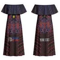 Filipino Barong Tagalog Inspired Personalised Family Matching Off Shoulder Maxi Dress and Hawaiian Shirt Mabuhay Philippines Festival Polynesian Pattern LT14 Mom's Dress Black - Polynesian Pride