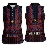 Filipino Barong Tagalog Inspired Personalised Women Sleeveless Polo Shirt Mabuhay Philippines Festival Polynesian Pattern LT14 - Polynesian Pride