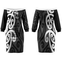 Lil Pakeha Lil Maori New Zealand Couples Matching Off The Shoulder Long Sleeve Dress and Hawaiian Shirt Kiwi Proud Mangopare Pattern LT14 - Polynesian Pride