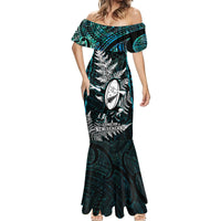 New Zealand Silver Fern Rugby Mermaid Dress Aotearoa All Black Dabbing Ball With Maori Paua Shell LT14 - Polynesian Pride