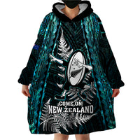 Custom New Zealand Silver Fern Rugby Wearable Blanket Hoodie Aotearoa All Black Dabbing Ball With Maori Paua Shell LT14 - Polynesian Pride