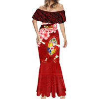 Custom Tonga Rugby Mermaid Dress Ikale Tahi Tongan Ngatu Pattern With Dabbing Ball LT14 - Polynesian Pride