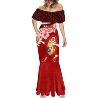 Custom Tonga Rugby Mermaid Dress Ikale Tahi Tongan Ngatu Pattern With Dabbing Ball LT14 - Polynesian Pride