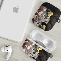 Brown and Black Hawaii Shark Tattoo AirPods Case Puakenikeni Lei Plumeria Polynesian Pattern - Polynesian Pride
