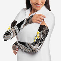 Brown and Black Hawaii Shark Tattoo Arm Sleeves Puakenikeni Lei Plumeria Polynesian Pattern - Polynesian Pride