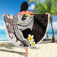 Brown and Black Hawaii Shark Tattoo Beach Blanket Puakenikeni Lei Plumeria Polynesian Pattern - Polynesian Pride