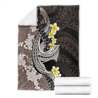 Brown and Black Hawaii Shark Tattoo Blanket Puakenikeni Lei Plumeria Polynesian Pattern - Polynesian Pride