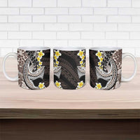 Brown and Black Hawaii Shark Tattoo Ceramic Mug Puakenikeni Lei Plumeria Polynesian Pattern - Polynesian Pride