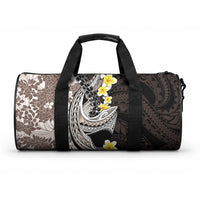 Brown and Black Hawaii Shark Tattoo Duffle Bag Puakenikeni Lei Plumeria Polynesian Pattern