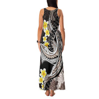 Brown and Black Hawaii Shark Tattoo Family Matching Tank Maxi Dress and Hawaiian Shirt Puakenikeni Lei Plumeria Polynesian Pattern - Polynesian Pride