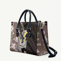 Brown and Black Hawaii Shark Tattoo Leather Bag Puakenikeni Lei Plumeria Polynesian Pattern - Polynesian Pride