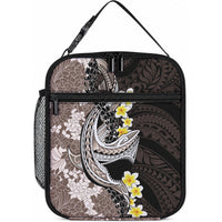 Brown and Black Hawaii Shark Tattoo Lunch Bag Puakenikeni Lei Plumeria Polynesian Pattern