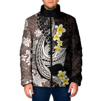 Brown and Black Hawaii Shark Tattoo Padded Jacket Puakenikeni Lei Plumeria Polynesian Pattern - Polynesian Pride