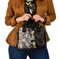 Brown and Black Hawaii Shark Tattoo Shoulder Handbag Puakenikeni Lei Plumeria Polynesian Pattern - Polynesian Pride