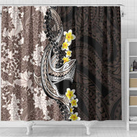 Brown and Black Hawaii Shark Tattoo Shower Curtain Puakenikeni Lei Plumeria Polynesian Pattern - Polynesian Pride