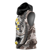 Brown and Black Hawaii Shark Tattoo Sleeveless Hoodie Puakenikeni Lei Plumeria Polynesian Pattern - Polynesian Pride